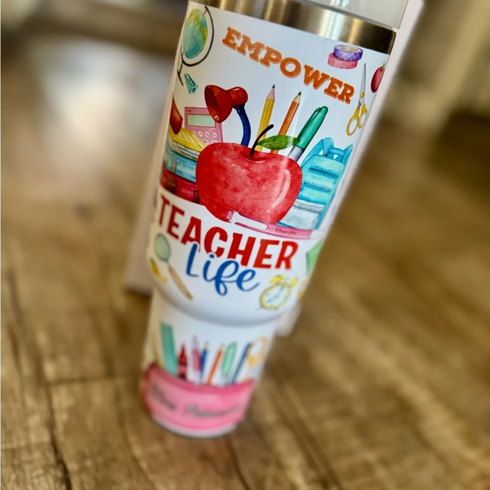 Personalized Teacher Life Tumbler w/ Handle & Straw – New in Box‎